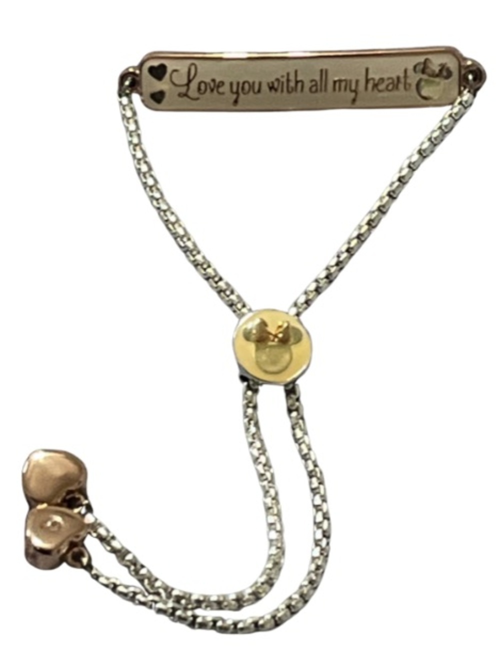 Disney Two-Tone 'Love You With All My Heart' Adjustable Bracelet - Silver & Gold